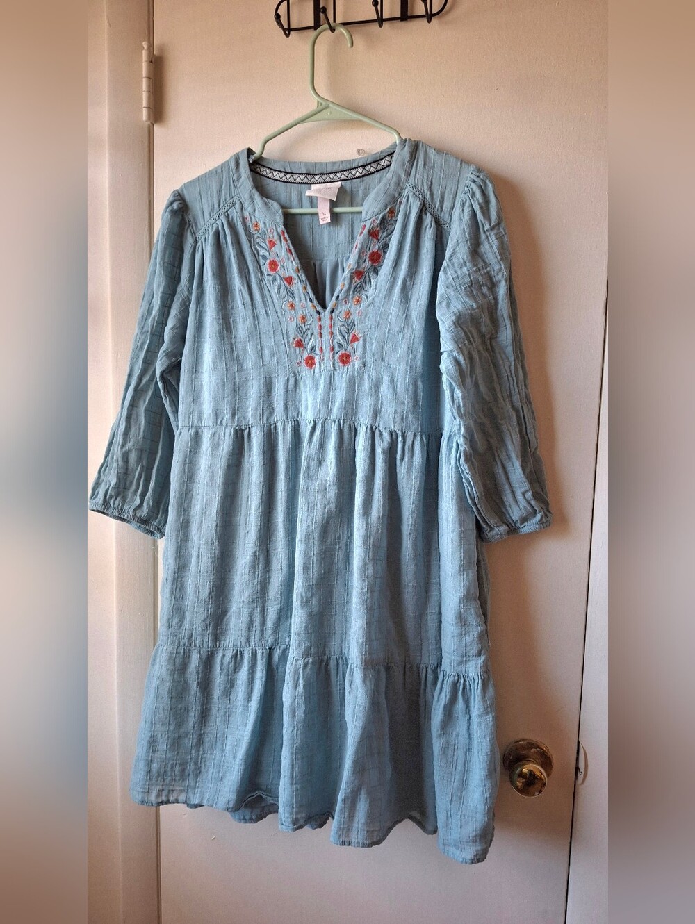 Knox Rose Blue Embroidered Gauze Tunic Dress